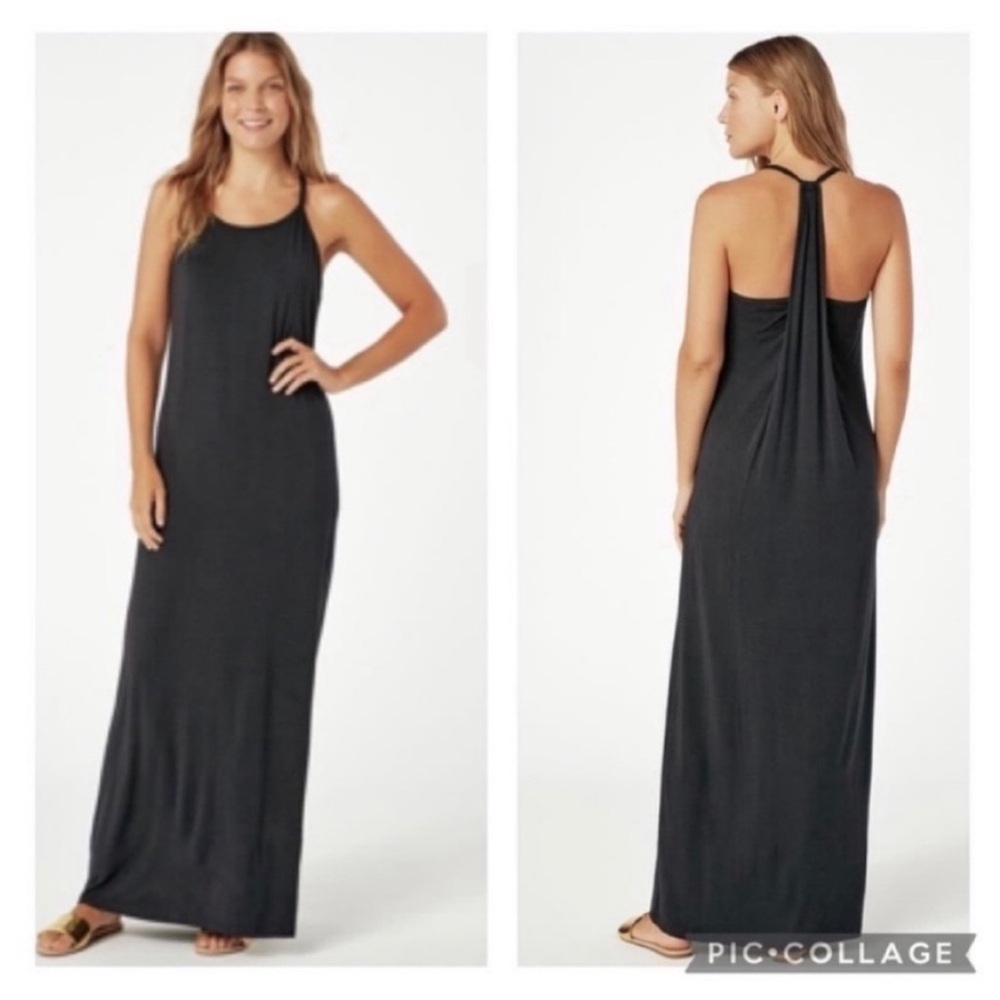 Fabletics Neema maxi dress black jersey T back draped
